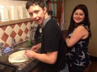 Friends washing up