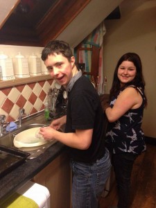 Friends washing up