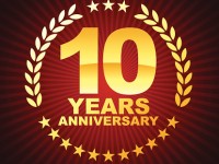 Vector of golden anniversary emblem for ten years.